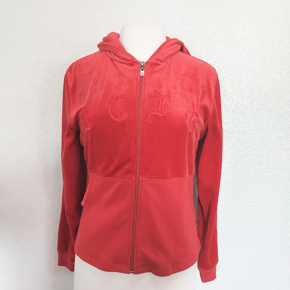 BCBG Red Velour Zip Hoodie